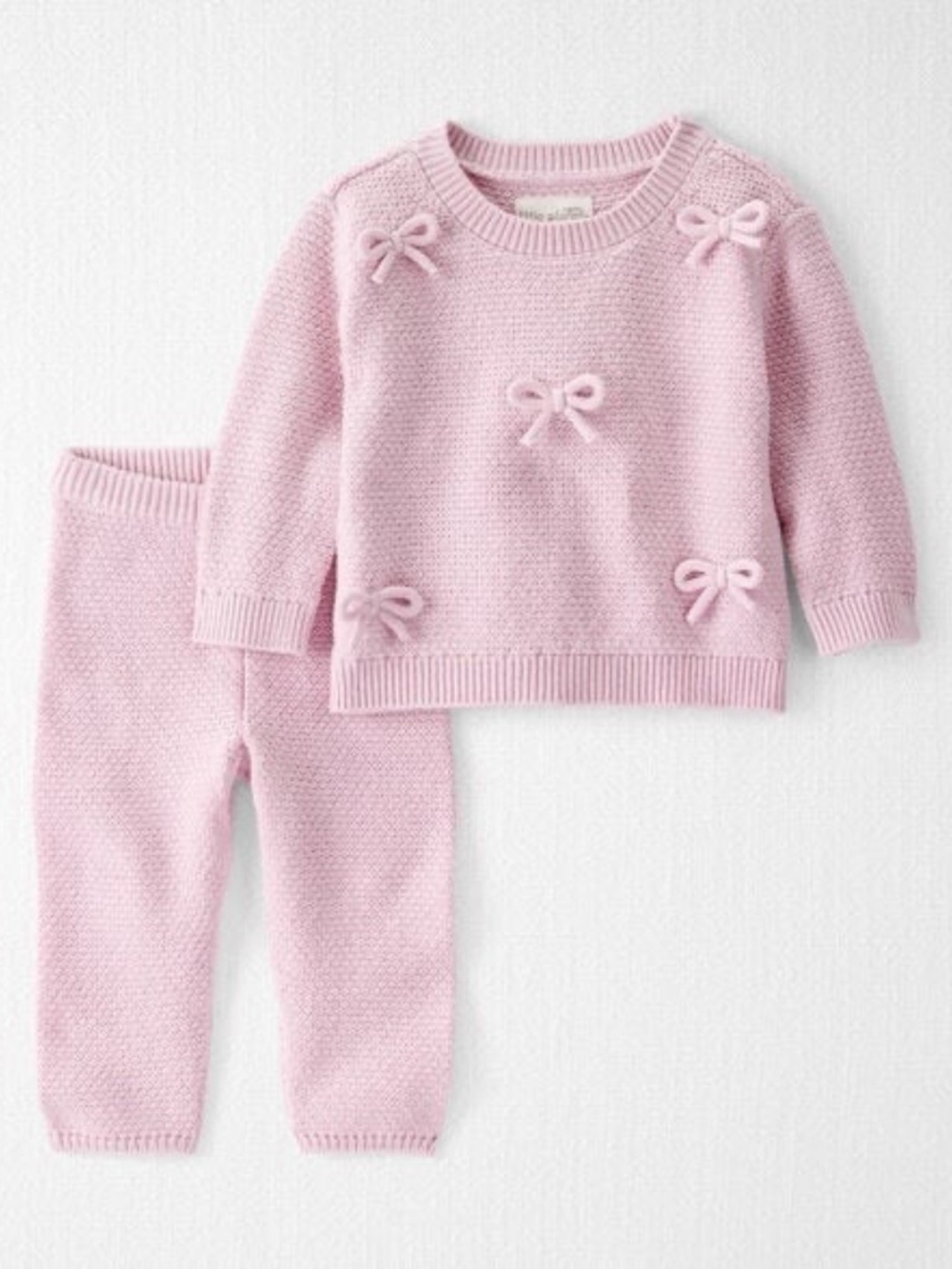 Little Planet Organic Cotton Bow Sweater Knit Set Daylily Pink 6M Baby Girl - Picture 6 of 6